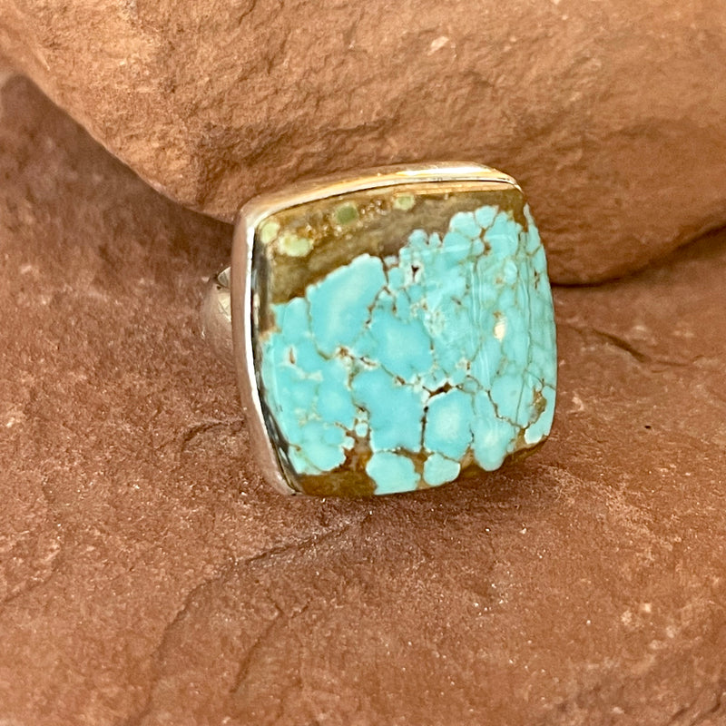 Turquoise & Silver Ring by Douglas Zachary - Native American Square cut Turquoise Ring SZ 6 3/4 (3/45)