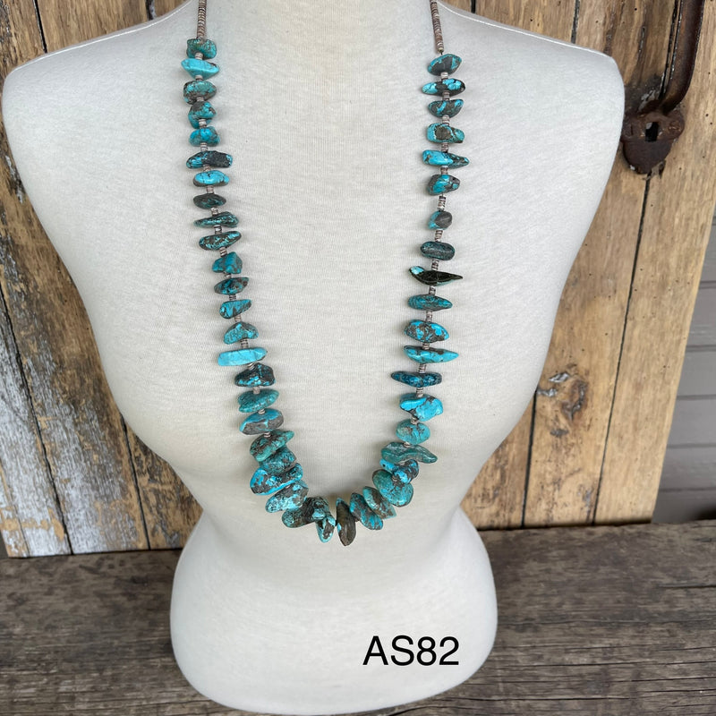 Turquoise Santo Domingo Nugget Vintage Necklace - 1970s single strand turquoise Heishe (AS82)