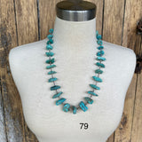 Turquoise Santo Domingo Nugget Vintage Necklace - 1970s single strand turquoise Heishe (AS79a)