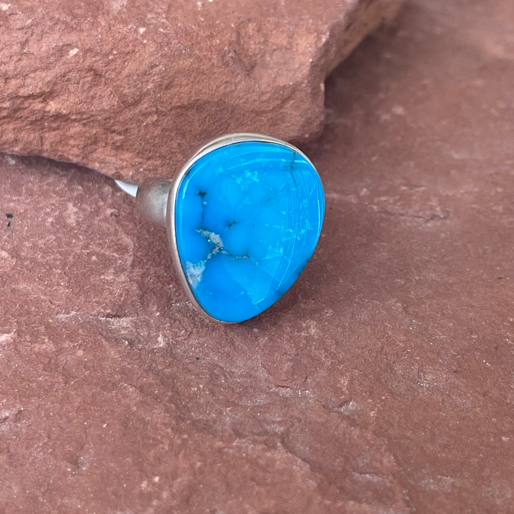 Blue Turquoise & Silver Ring by Douglas Zachary - Native American Turquoise Ring SZ 7 1/2 (3/47)