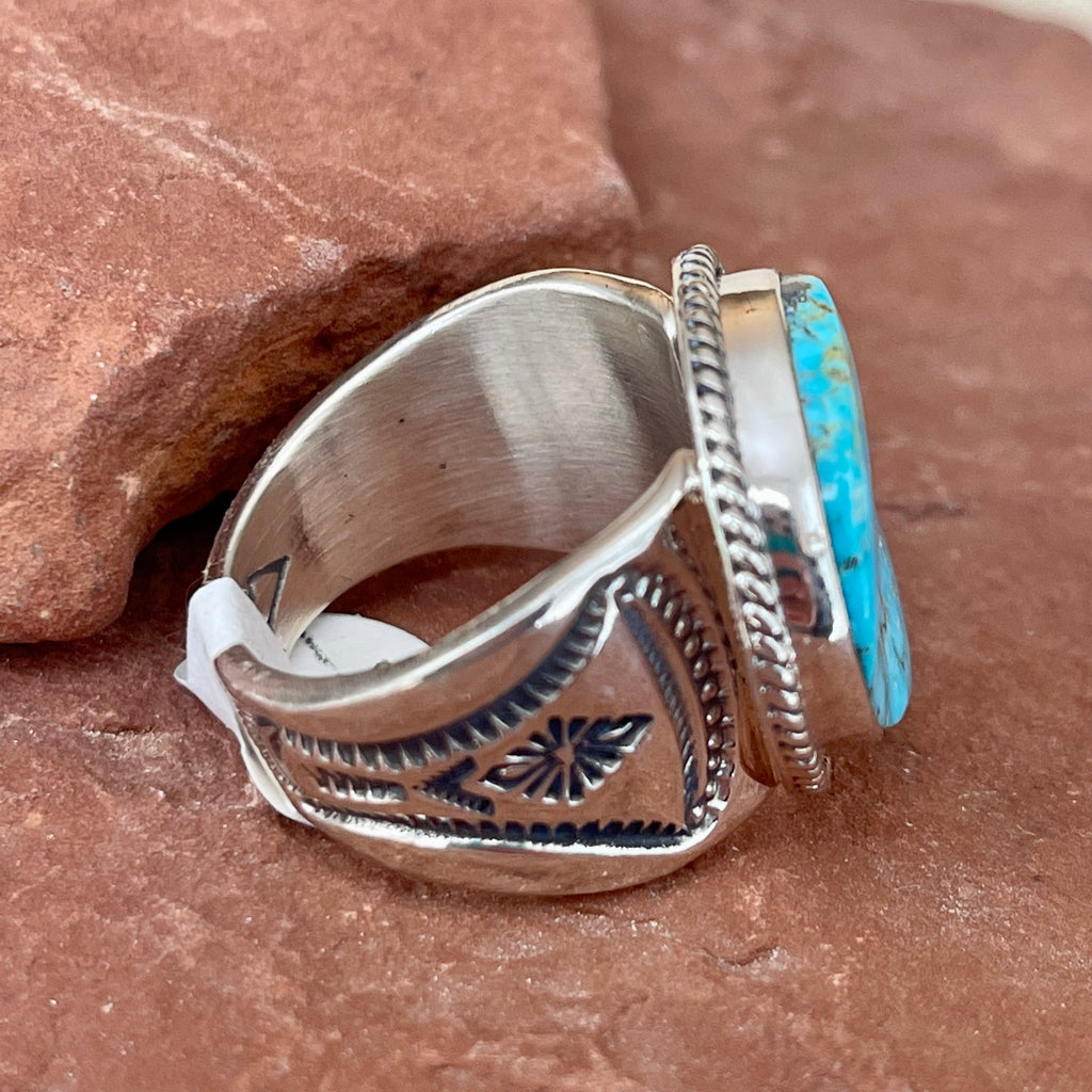 Kingman Turquoise Ring by Burt Francisco, Navajo - Native American Turquoise Ring size 12 (3/39)