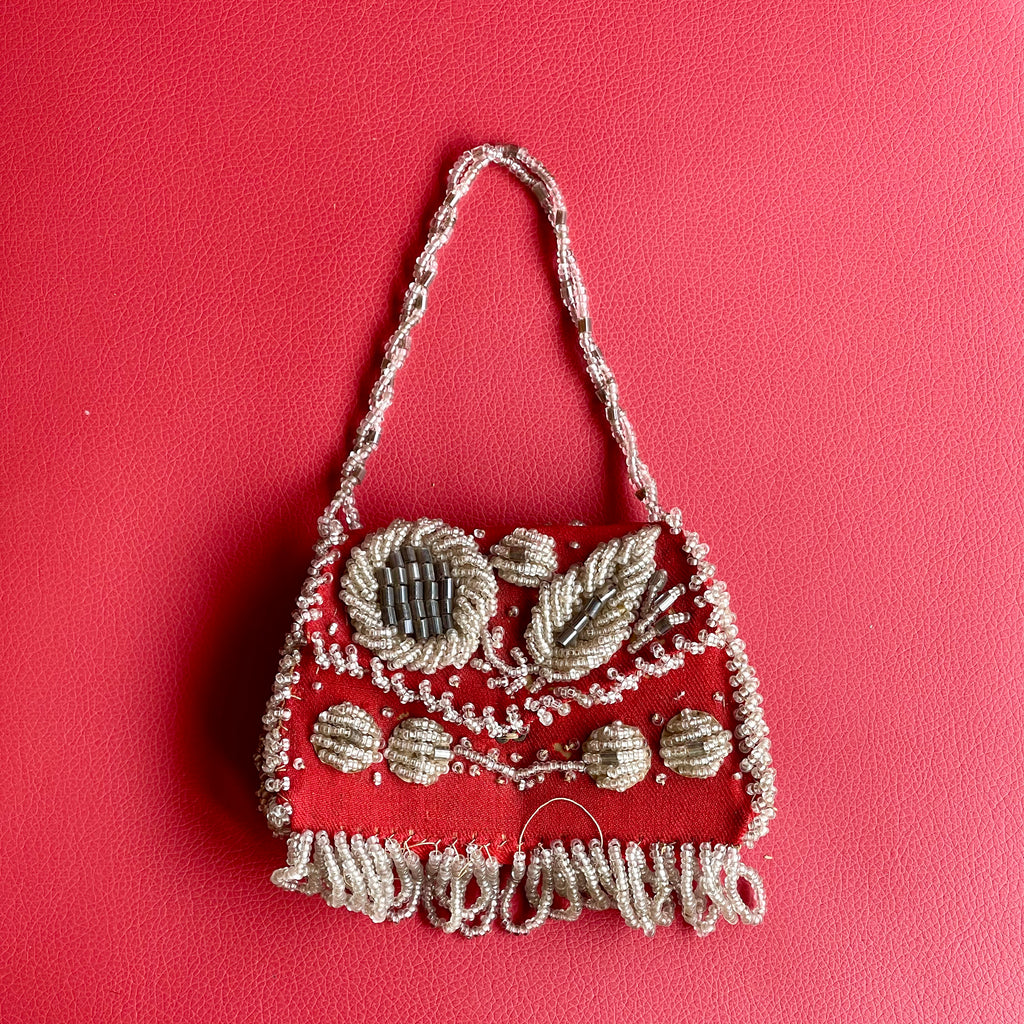 Authentic Iroquois Beaded Purse/Bag - late 1800s Niagara-style Whimsy.  Thread sewn with glass beads on cotton (GM42)