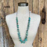 Turquoise Santo Domingo Nugget Vintage Necklace - 1970s single strand turquoise Heishe (AS85)