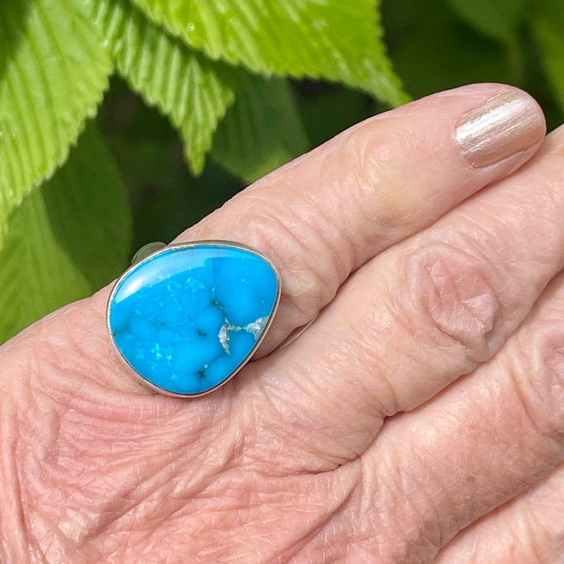 Blue Turquoise & Silver Ring by Douglas Zachary - Native American Turquoise Ring SZ 7 1/2 (3/47)