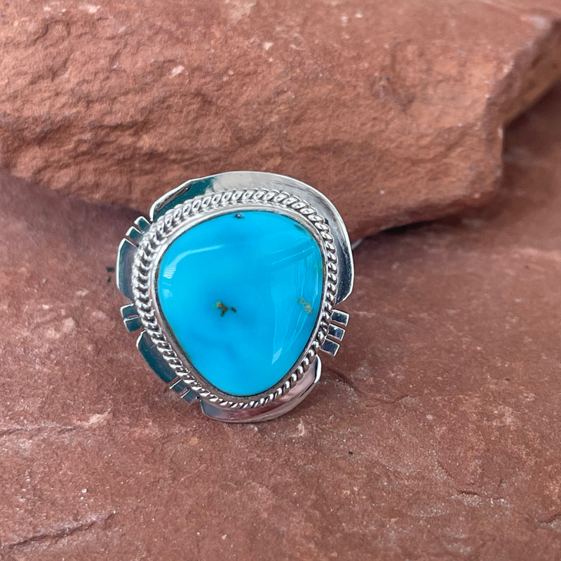 Blue Kingman turquoise Native American ring by Lucy Jake, Navajo SZ 7 1/2 (3/42)