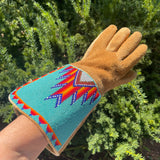 Great Basin - Bannock Nation Gauntlet gloves - Smoked, brain tan moose hide by Charlotte Tendoy - mid 1900s (GM636)