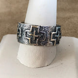 Steve LaRance, Hopi Tufa Cast  Silver Band Ring with Four Directions Design, Silver band ring with 4 Directions Cross - Size 7 1/4 (0/147)
