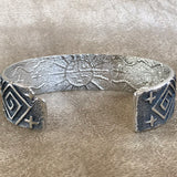 Steve LaRance, Hopi Tufa Cast  Silver Cuff Bracelet with Water & Corn Seeds Design SR7