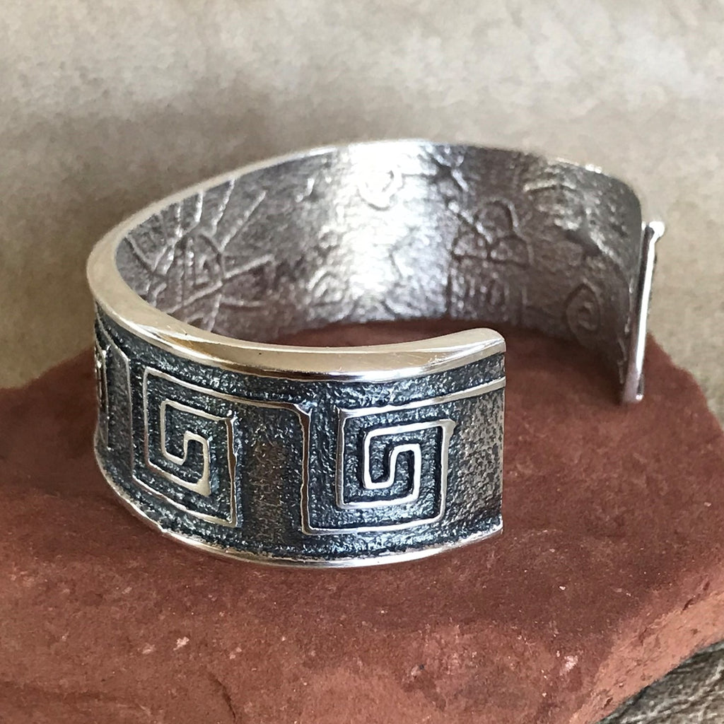 Steve LaRance, Hopi Tufa Cast  Silver Cuff Bracelet with Continuous Water Design SR8