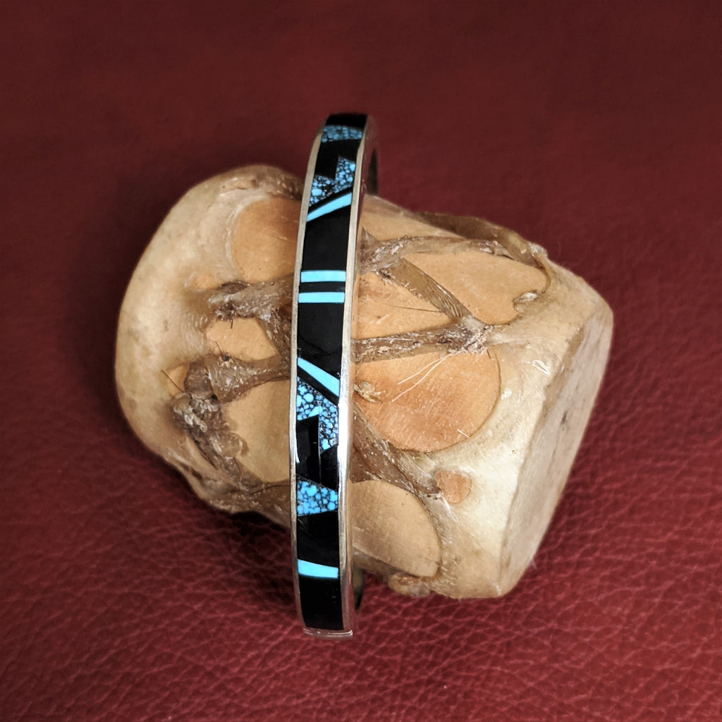 Cuff Bracelet with Ithaca Peak Turquoise, Black Jade, & Accent Kingman Turquoise by Designer David Rosales