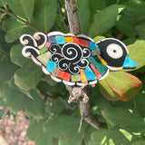 Mary Tafoya, Kewa (Santo Domingo) Pueblo Turquoise and shell mosaic bird pin pendant (2/131)