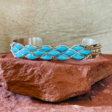 Genuine Zuni Inlay Bracelet with blue Turquoise, by Derrick & Lorelia Chavez    18-211