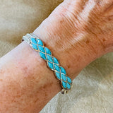 Genuine Zuni Inlay Bracelet with blue Turquoise, by Derrick & Lorelia Chavez    18-211