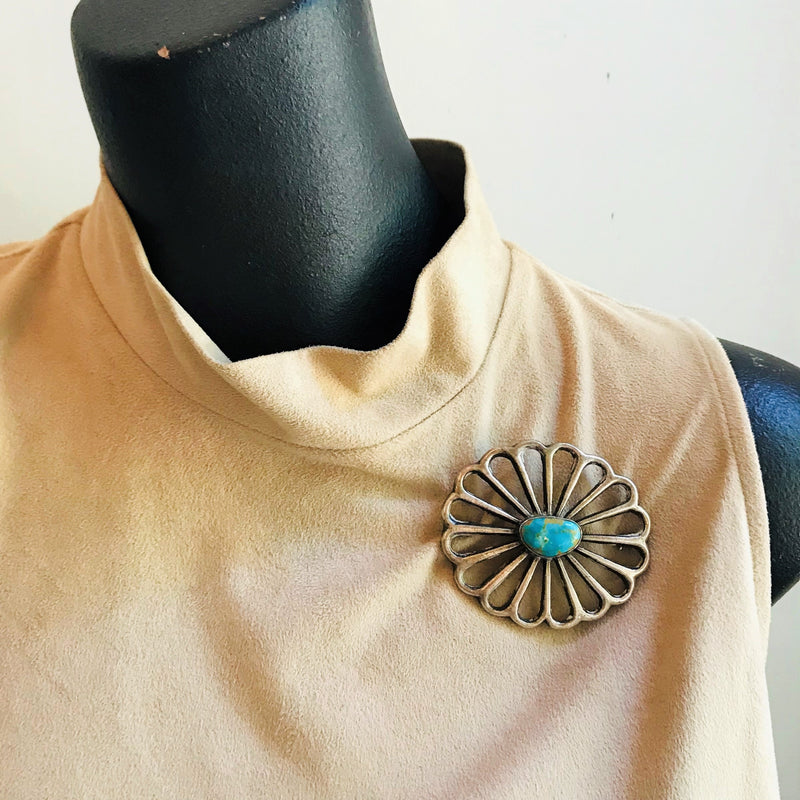 Navajo Sandcast Turquoise Pin signed by the artist with initial S  (MC2)