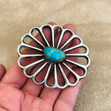 Navajo Sandcast Turquoise Pin signed by the artist with initial S  (MC2)