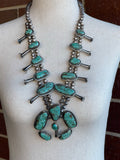 Genuine Vintage Navajo Squash Blossom Necklace with Turquoise and Sterling Silver Beads (AS71)