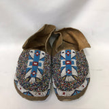 Sioux Beaded Moccasins - Salt & Pepper, greasy yellow and blue beads ca. 1920 -Sinew sewn (GM69)