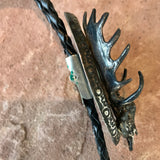 Vintage Elk Skull and Antler Bolo Tie with Turquoise, Animal Spirit Bolo tie, Sterling silver bolo tie BBL15