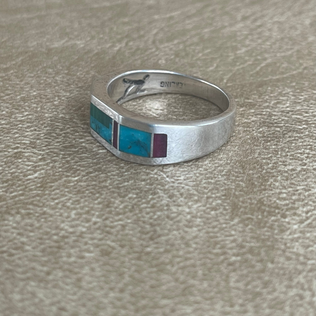 Contemporary Inlay ring by Ray Tracey, Navajo – Authentic Navajo Jewelry (RK147)
