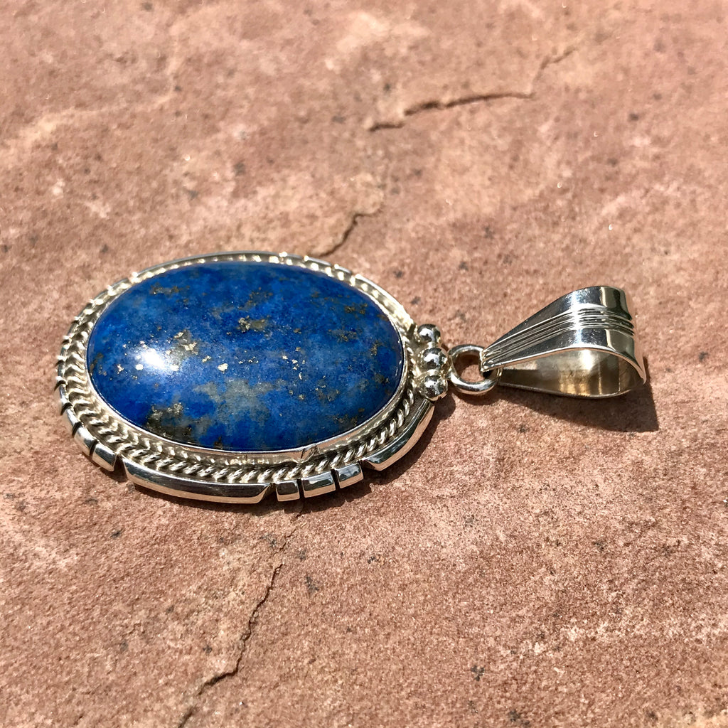 Samuel Yellowhair, Navajo  pendant with blue lapis,  Lapis and silver authentic Navajo pendant (1/349)