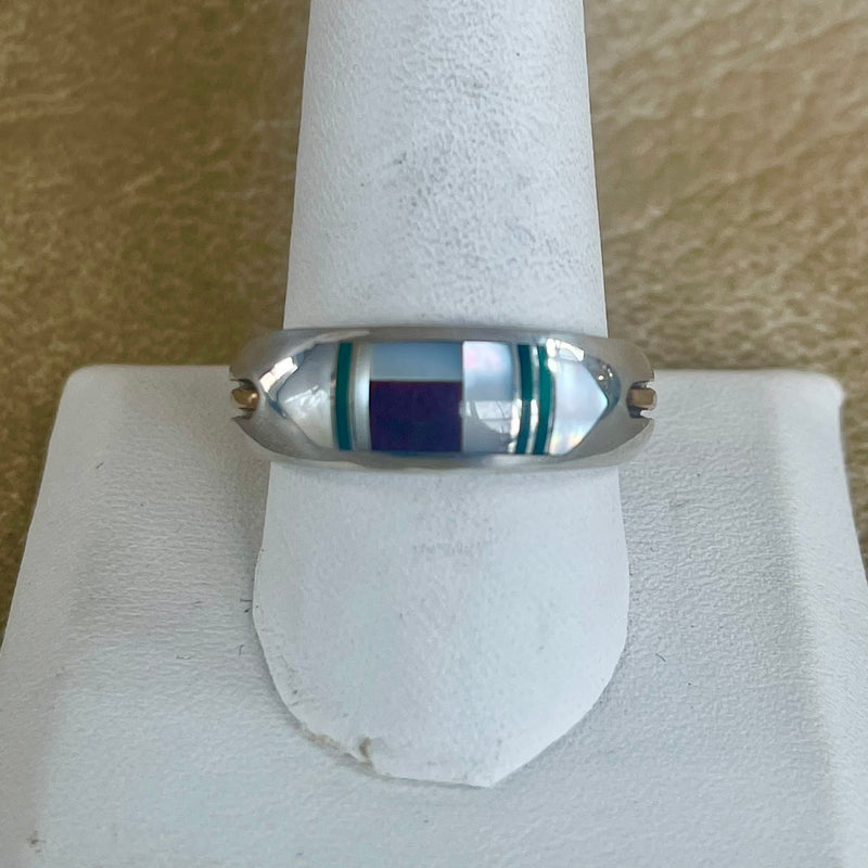 Contemporary Inlay ring by Ray Tracey, Navajo – Authentic Navajo Jewelry (RK155)