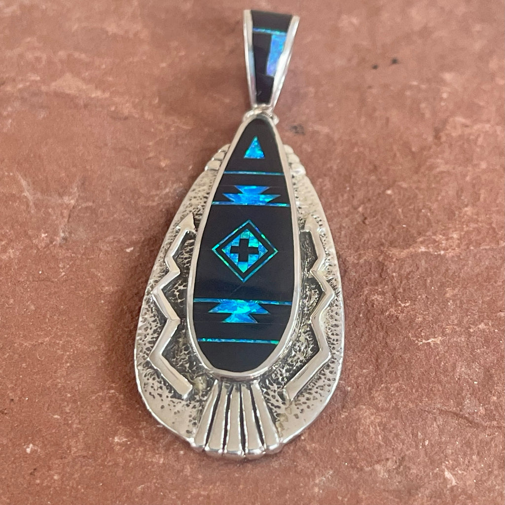 Contemporary Inlay Pendant Designed by David Rosales of Supersmith – Authentic Navajo Jewelry (2/249)
