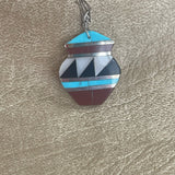 Santo Domingo Mosaic Pendant in Shape of Pottery, authentic Native mosaic (CA39)