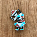 Vintage Zuni Inlay Native American Pin made with Turquoise, Coral, Mother of Pearl and black jet  (BI12-2)