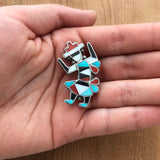 Vintage Zuni Inlay Native American Pin made with Turquoise, Coral, Mother of Pearl and black jet  (BI12-2)