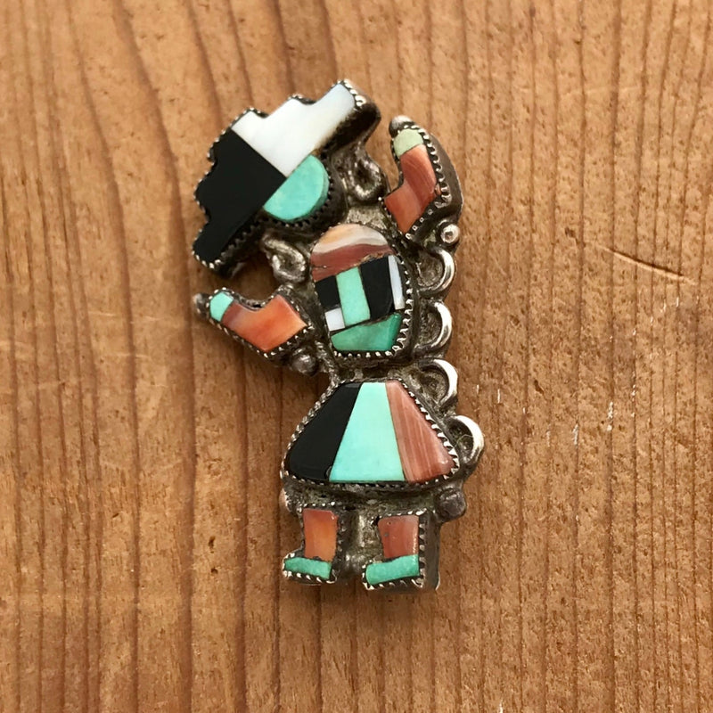 Vintage Zuni Celebration Man Design Pin made with Turquoise, Spiney Oyster shell and Mother of Pearl (DC44)