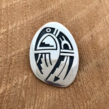 Hopi overlay Parrot design pin by Riley Polyquaptewa, Shungopavi village, Parrot design pin or pendant  (JE1)