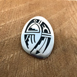 Hopi overlay Parrot design pin by Riley Polyquaptewa, Shungopavi village, Parrot design pin or pendant  (JE1)