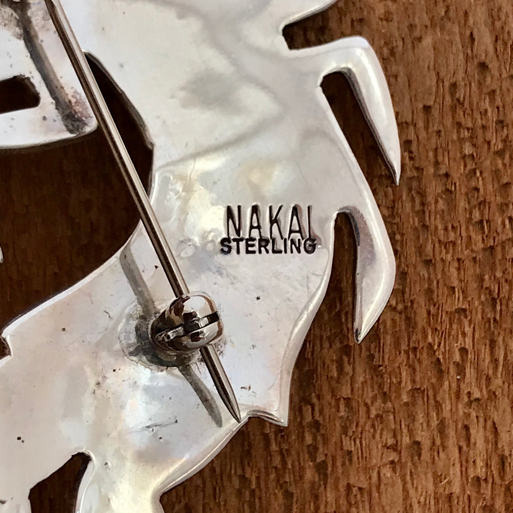 Navajo Silver and black onyx Native American Kokopelli Pin signed Nakai (KA33)