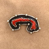 Vintage Navajo silver pin with deep red coral with handmade bezel  (VW14)
