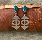Navajo Rug Pattern Turquoise and Silver Drop Earrings (RK279)