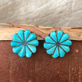 Zuni Sleeping Beauty Blue Turquoise Flower Post Earrings (LC53)