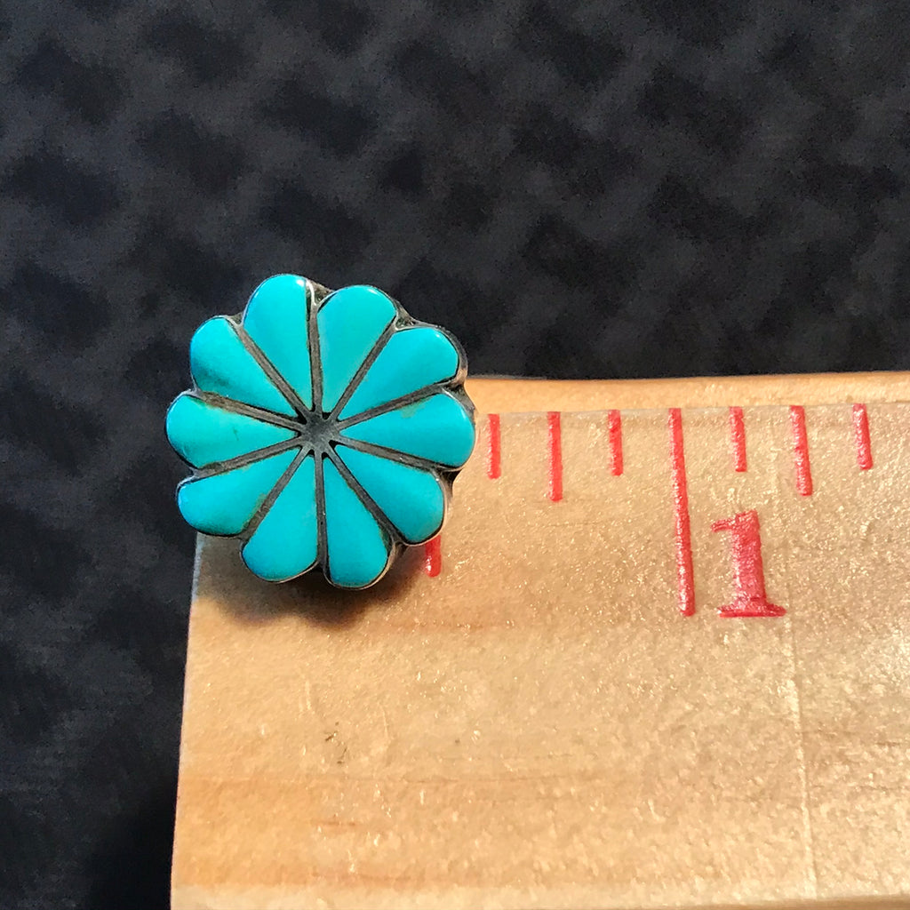 Zuni Sleeping Beauty Blue Turquoise Flower Post Earrings (LC53)