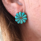 Zuni Sleeping Beauty Blue Turquoise Flower Post Earrings (LC53)