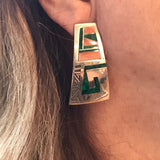 Abraham Begay, Navajo inlay post earrings with malachite and pink coral, contempory inlay Native American earrings (RK280)