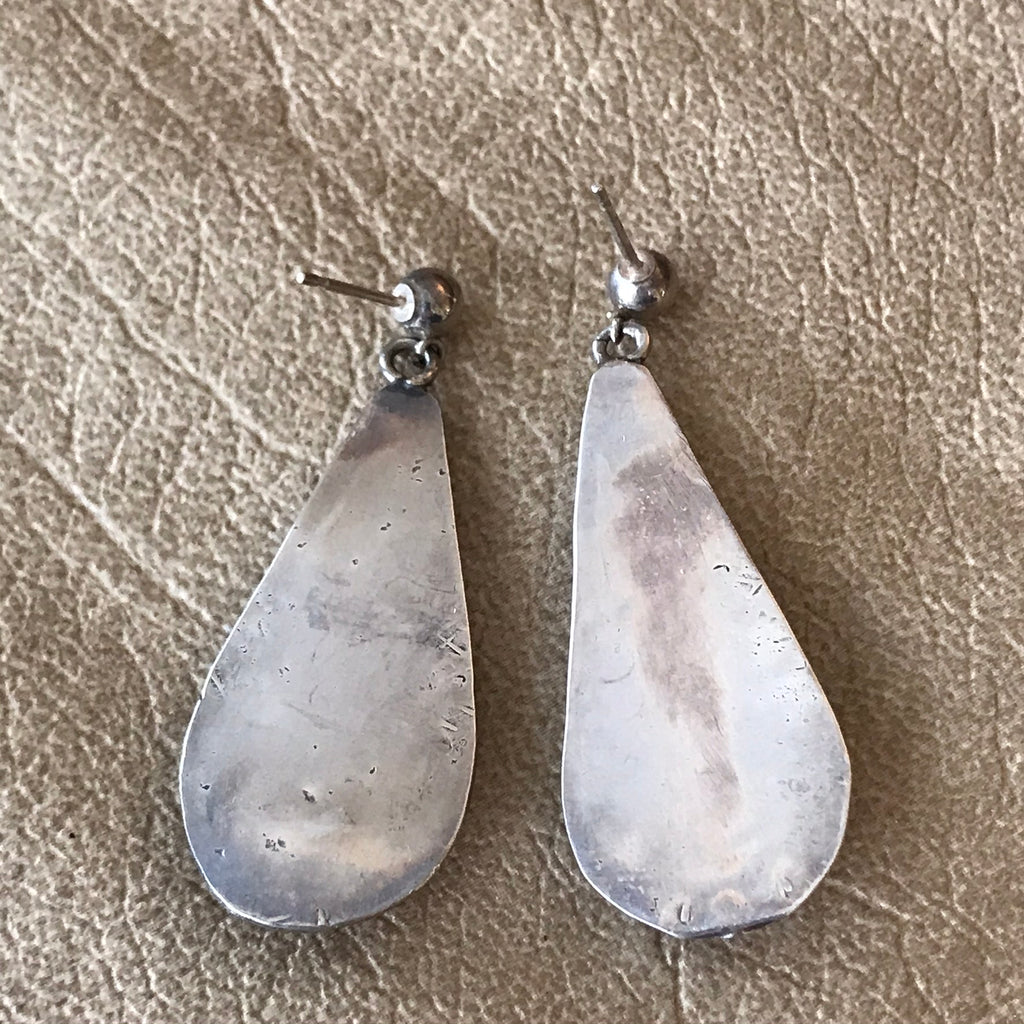 Navajo Vintage Teardrop Turquoise and Silver Drop Earrings, Native American turquoise earrings (SC7)