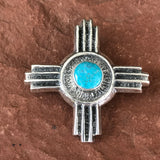 Gary Custer, Navajo Zia Sun Tufa Cast Pendant with Kingman Turquoise - Navajo Jewelry  (3/3)