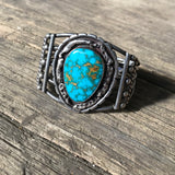 Vintage Navajo Bracelet with Blue Kingman Turquoise - signed KD100