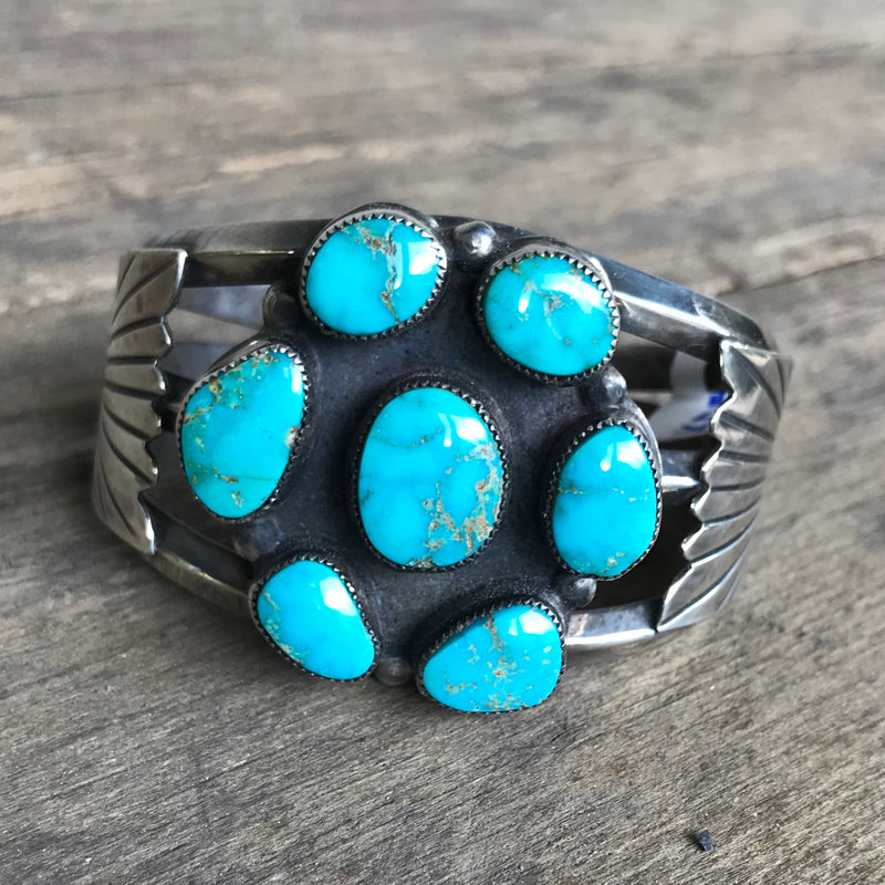 Vintage Navajo Kingman Turquoise Cuff, Signed   KD54