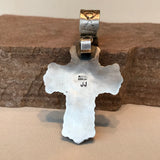 Cross Pendant with Sponge Apple Coral by Rocki Gorman, Authentic Handmade Native American Jewelry EK7