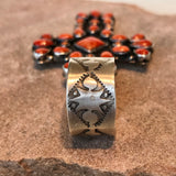 Cross Pendant with Sponge Apple Coral by Rocki Gorman, Authentic Handmade Native American Jewelry EK7