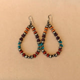 Beaded Earrings with Spiny Oyster Shell, Turquoise, and Silver Beads, Navajo, Genuine Handmade Native American Jewelry 2/69