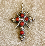 Zuni Reversible Cross Pendant with Genuine Turquoise and Coral Stones    JS33