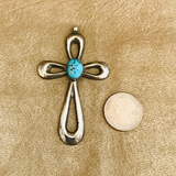 Vintage Native American Turquoise Sand Cast Cross Pendant  9/121