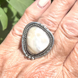 Navajo silver and Mother of Pearl Ring with teardrops, Genuine Navajo ring size: 9 1/2   (KD179)