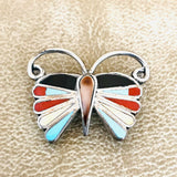 Vintage Zuni Inlay Butterfly Pin Pendant signed EE (ML39)